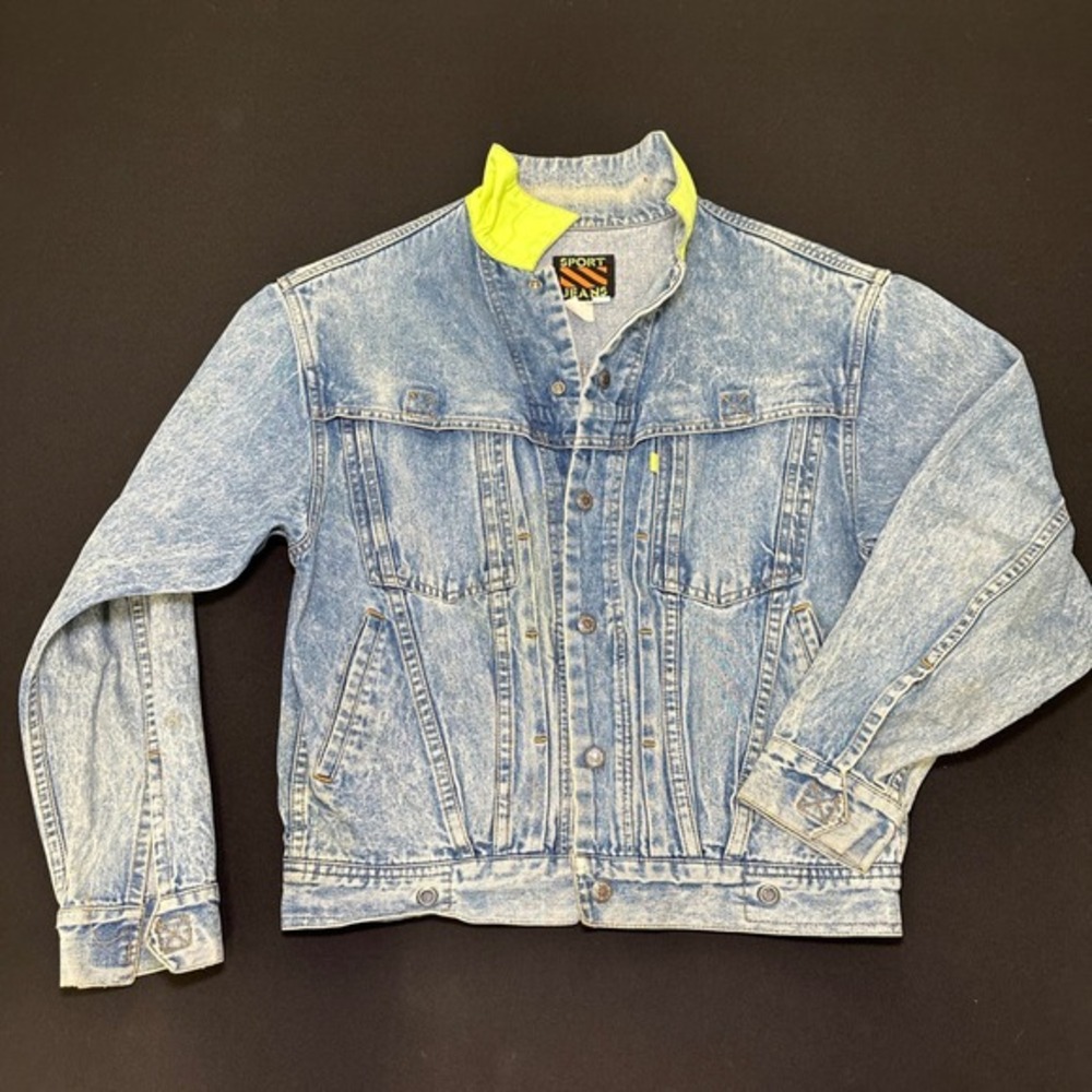VTG Levis Sport Jacket Mens Large Blue‎ Ácido Wash Denim Sport Jeans Neon 80s